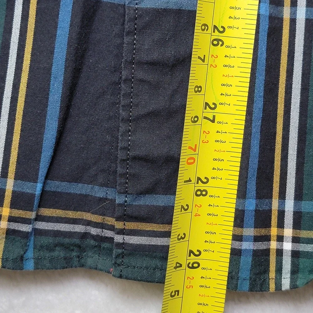 J. Crew Stretch Men Med Slim Untucked Shirt Button Down Green Red Plaid‎ Organic